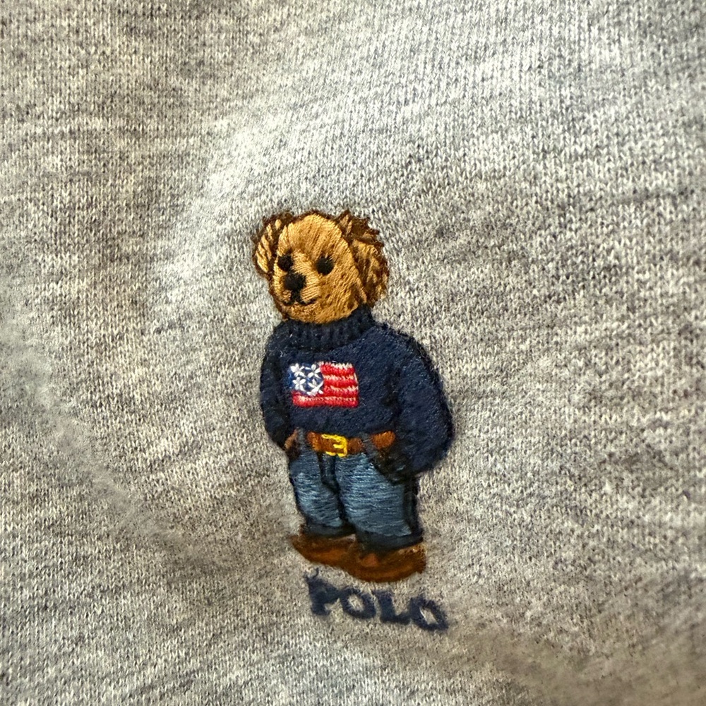 Like New Gray Polo Bear Hoodie Sz L - Picture 3 of 4